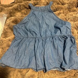 Tea rose-Casual Denim Blue Halter Tank Top